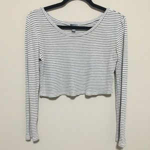 Aerie Striped Waffle Knit Cropped Long Sleeve Tee